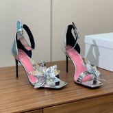 BALMAIN 25S RUBY SILVER HEELED SANDALS 95MM IN PATENT CALFSKIN