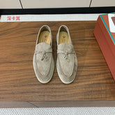 LP LOAFERS 25S IN STONE GRAY CASHMERE WITH SILVER HARDWARE