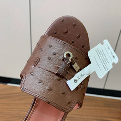 HIGH HEEL IN BROWN LAMBSKIN OSTRICH SKIN