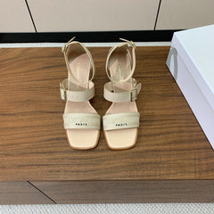 THREE-STRAP HIGH-HEELED EMBROIDERED SANDALS NUDE BEIGE