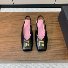 BALMAIN 25S FLAT EDEN SLINGBACKS IN BLACK CALFSKIN