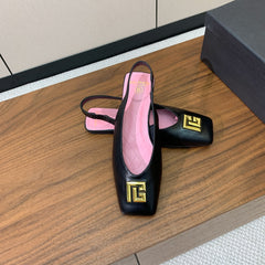 BALMAIN 25S FLAT EDEN SLINGBACKS IN BLACK CALFSKIN