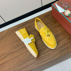 LP LOAFERS 25S IN YELLOW CASHMERE WITH SILVER HARDWARE