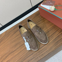 LP LOAFERS 25S IN ASH BROWN CASHMERE WITH SILVER HARDWARE