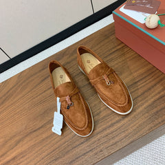 LP LOAFERS 25S IN BROWN CASHMERE WITH SILVER HARDWARE