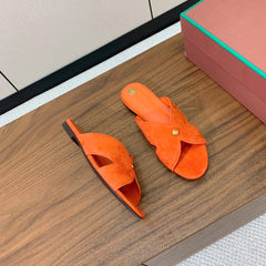 FLAT SLIPPERS IN ORANGE SUEDE