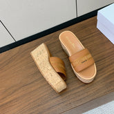 DIOR 25S DWAY WEDGE SLIDE 90 MM IN LIGHT BROWN CALFSKIN