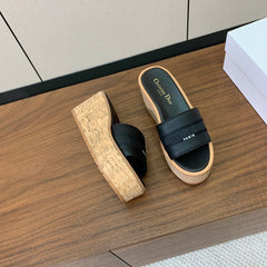 DIOR 25S DWAY WEDGE SLIDE 90 MM IN BLACK CALFSKIN