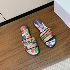 DIOR 25S DWAY SLIDE IN MULTICOLOR CALFSKIN AND FABRIC STYLE 5