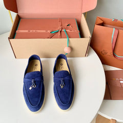 Loro Piana Blue Suede Summer Charms Walk Loafers
