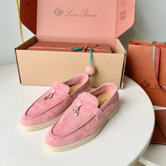 Loro Piana Pink Suede Summer Charms Walk Loafers