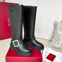 VIV' RANGERS HIGH BIKER IN BLACK CALFSKIN CRYSTAL BUCKLE