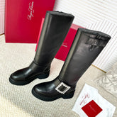 VIV' RANGERS HIGH BIKER IN BLACK CALFSKIN CRYSTAL BUCKLE