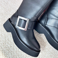 VIV' RANGERS HIGH BIKER IN BLACK CALFSKIN SILVER BUCKLE