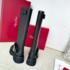 VIV' RANGERS HIGH BIKER IN BLACK CALFSKIN SILVER BUCKLE