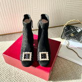 BELLE VIVIER ANKLE BOOTS IN BLACK SUEDE RHINESTONE BUCKLE