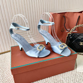 HIGH HEELS SANDALS 80 MM IN PASTEL BLUE SATIN MIX SUEDUE