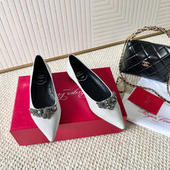 EFFLORESCENCE BALLERINAS IN SILVER GLITTER FABRIC