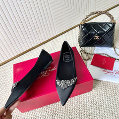 EFFLORESCENCE BALLERINAS IN BLACK SATIN