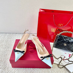 VLTN HIGH SLINGBACK 25S 40 MM IN SKY BLUE MIX NUDE LAMBSKIN WITH BOW