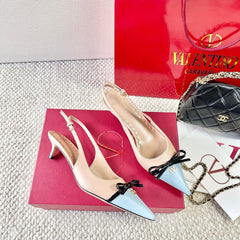 VLTN HIGH SLINGBACK 25S 40 MM IN SKY BLUE MIX NUDE LAMBSKIN WITH BOW