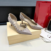 VLTN ROCKSTUD HEELS 25S 60 MM IN SOFT LILAC BEIGE GLOSSY LEATHER