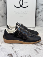 RETRO SNEAKERS WITH RIPTAPE STRAPS IN BLACK LAMBSKIN KNITTED PATTERN