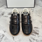 RETRO SNEAKERS WITH RIPTAPE STRAPS IN BLACK LAMBSKIN KNITTED PATTERN