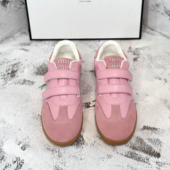 RETRO SNEAKERS WITH RIPTAPE STRAPS IN PINK LAMBSKIN MIX SUEDE
