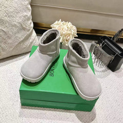 SNAP MINI ANKLE BOOTS IN PALE GRAY SUEDE AND SHEARLING LINING