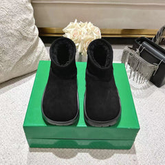 SNAP MINI ANKLE BOOTS IN BLACK SUEDE AND SHEARLING LINING