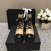 SHORT BOOTS BEIGE CREAM MIX BLACK SUEDE LAMBSKIN