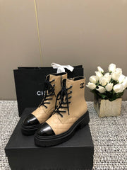 SHORT BOOTS BEIGE CREAM MIX BLACK SUEDE LAMBSKIN