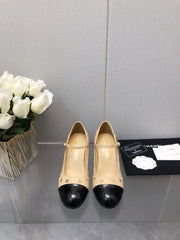 MARY JANE BEIGE CREAM MIX BLACK LAMBSKIN ATTACH METAL