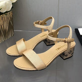 BLOCK HEEL WITH CRYSTAL 5 CM SANDAL IN SAND BROWN FABRIC