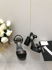 BLOCK HEEL 9 CM SANDAL IN BLACK LAMBSKIN