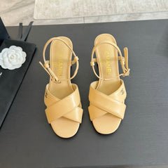 High Sandals Lambskin Yellow Cream
