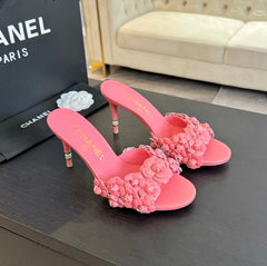 CC Little Camellia World Thin High Heels Rose Pink Lambskin