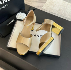 Platform Peep-Toe Sandals Beige Cream Lambskin