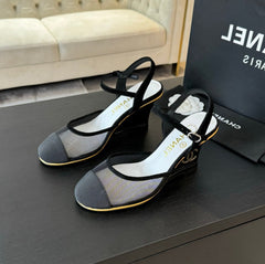 Waterproof Platform High Heels Transparent Heel Mesh Black