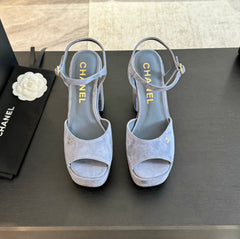 HIGH HEEL PLATFORM SANDALS IN PIGEON BLUE SUEDE
