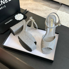 HIGH HEEL PLATFORM SANDALS IN DOVE GRAY SUEDE