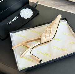 POINTED SLINGBACK MID HEELS BEIGE CREAM LAMBSKIN