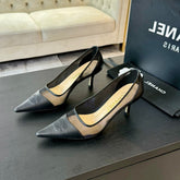 MESH LOGO HEELS IN BLACK LAMBSKIN