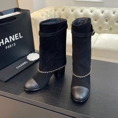 SHORT BOOTS 6.5 CM IN BLACK SUEDE AND CALFSKIN