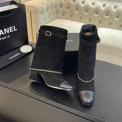 SHORT BOOTS 6.5 CM IN BLACK SUEDE AND CALFSKIN