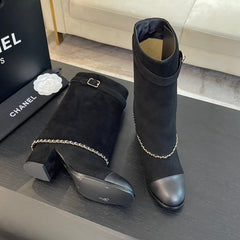 SHORT BOOTS 6.5 CM IN BLACK SUEDE AND CALFSKIN