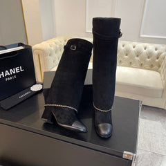 HIGH BOOTS 6.5 CM IN BLACK SUEDE AND CALFSKIN