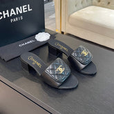 MID-HEEL 5 CM MULE IN BLACK LAMBSKIN