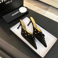 HIGH HEEL MULE 65 MM IN BLACK SUEDE